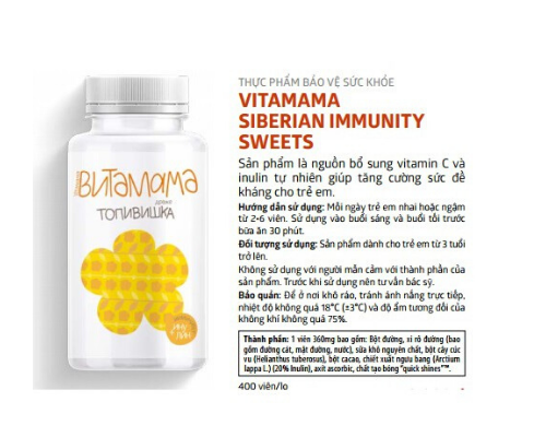 Thành phần VitaMama Siberian immunity sweets hổ trợ tăng đề kháng Trẻ em